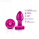 Cheeky Charms - Rechargeable Vibrating Metal Butt Plug with Remote Control - Pink-French Quarter Lingerie